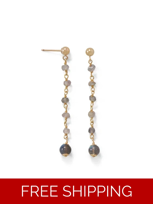 14 Karat Gold Plated Post Earrings with Labradorite Beads